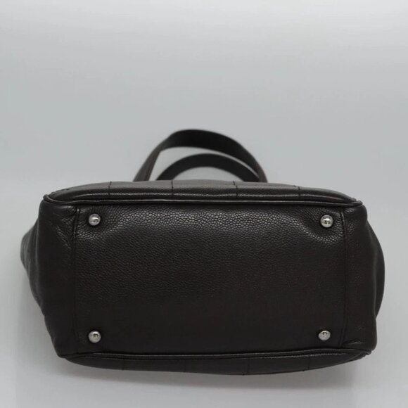 CHANEL Hand Bag Grained Calf Skin Dark Brown Silver CC - Picture 5 of 16
